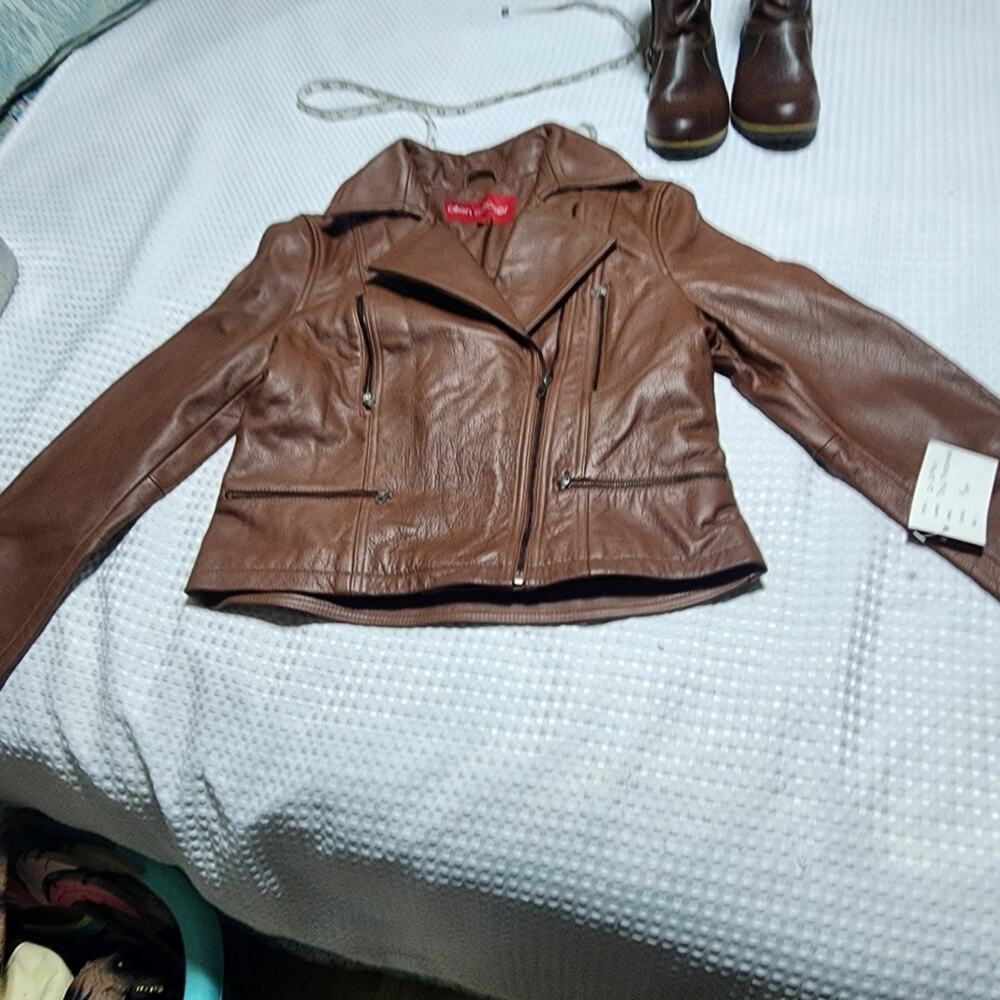 ALLEN COOPER EUC WOMENS SZ LARGE GENUINE LEATHER BIKER JACKET  HEAVY DUTY
